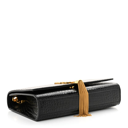 Saint Laurent Calfskin Crocodile Embossed Medium Classic Monogram Kate Tassel Satchel Black 4 of 13