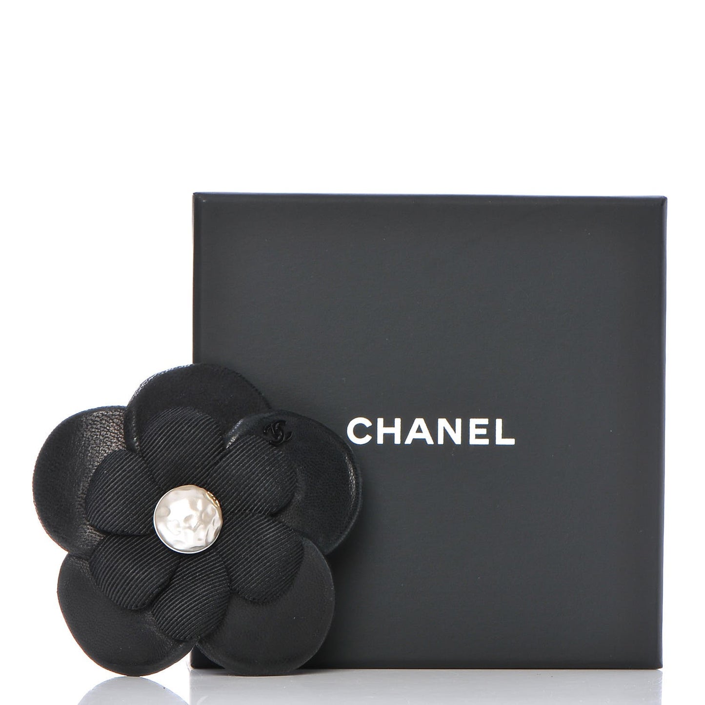 Lambskin Grosgrain Camellia Brooch Black
