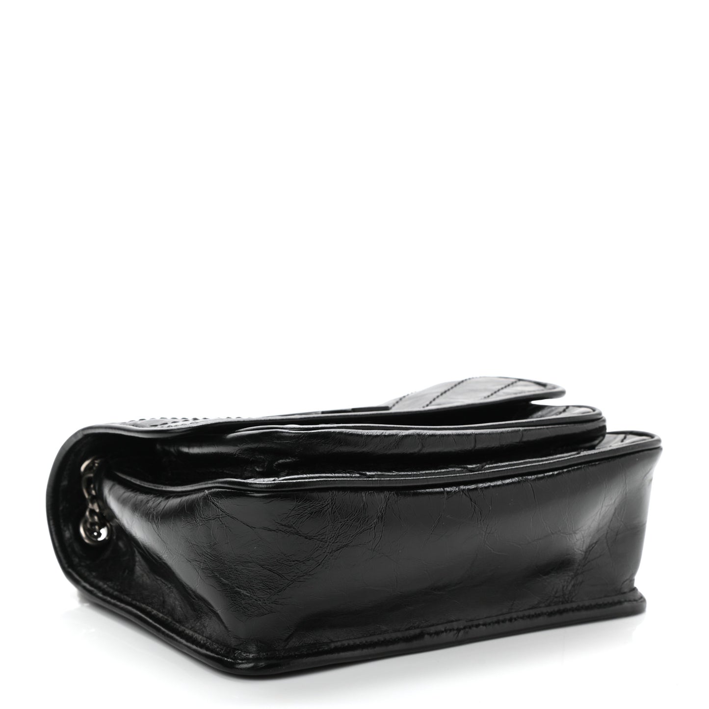 Crinkled Lambskin Matelasse Monogram Baby Niki Chain Satchel Black