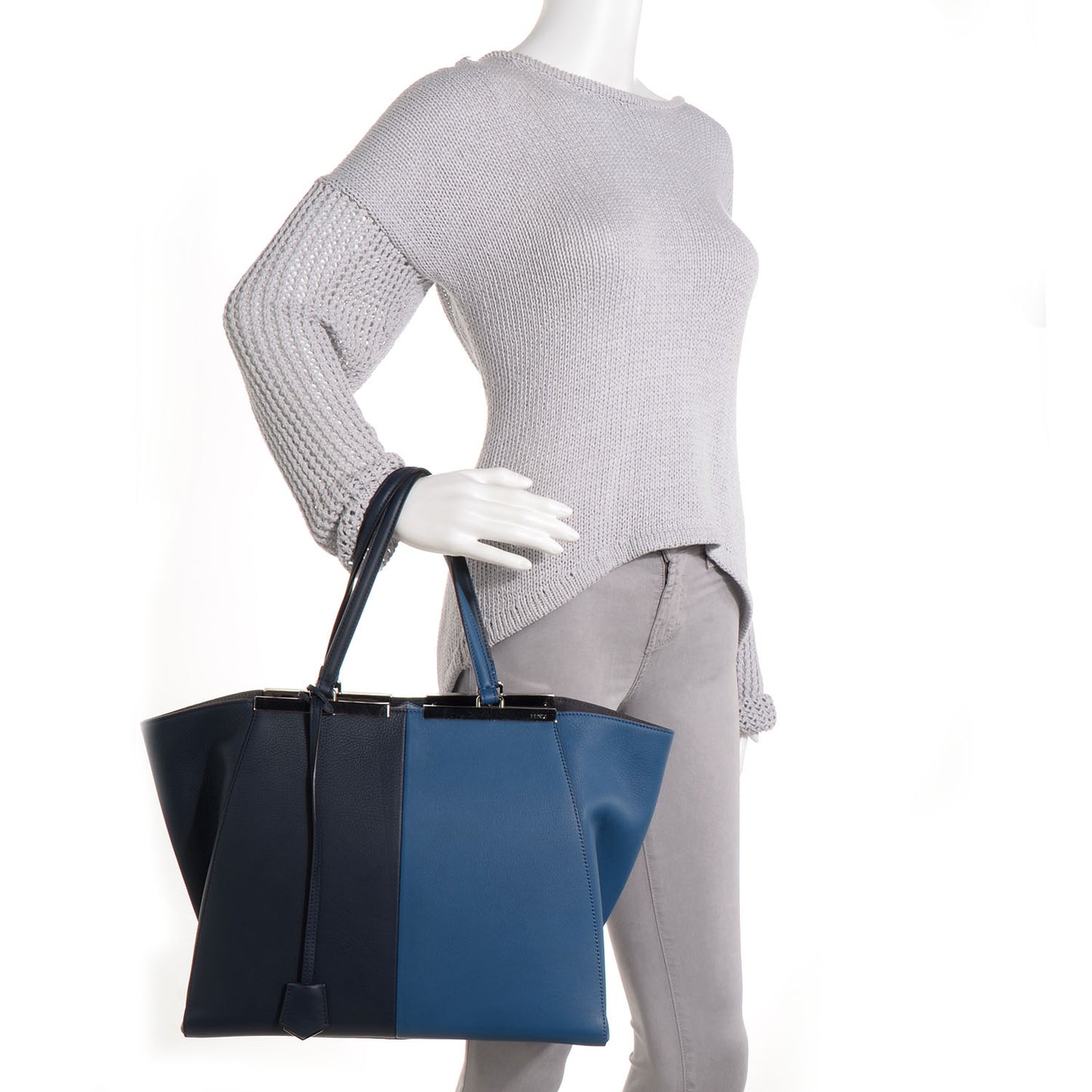 Vitello Bi-Color Large 3Jours Tote Lavagna Cobalto