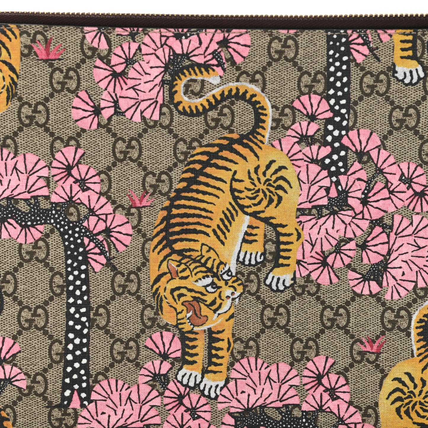 GG Supreme Monogram Bengal Zip Pouch Beige New Acero Crop Pink