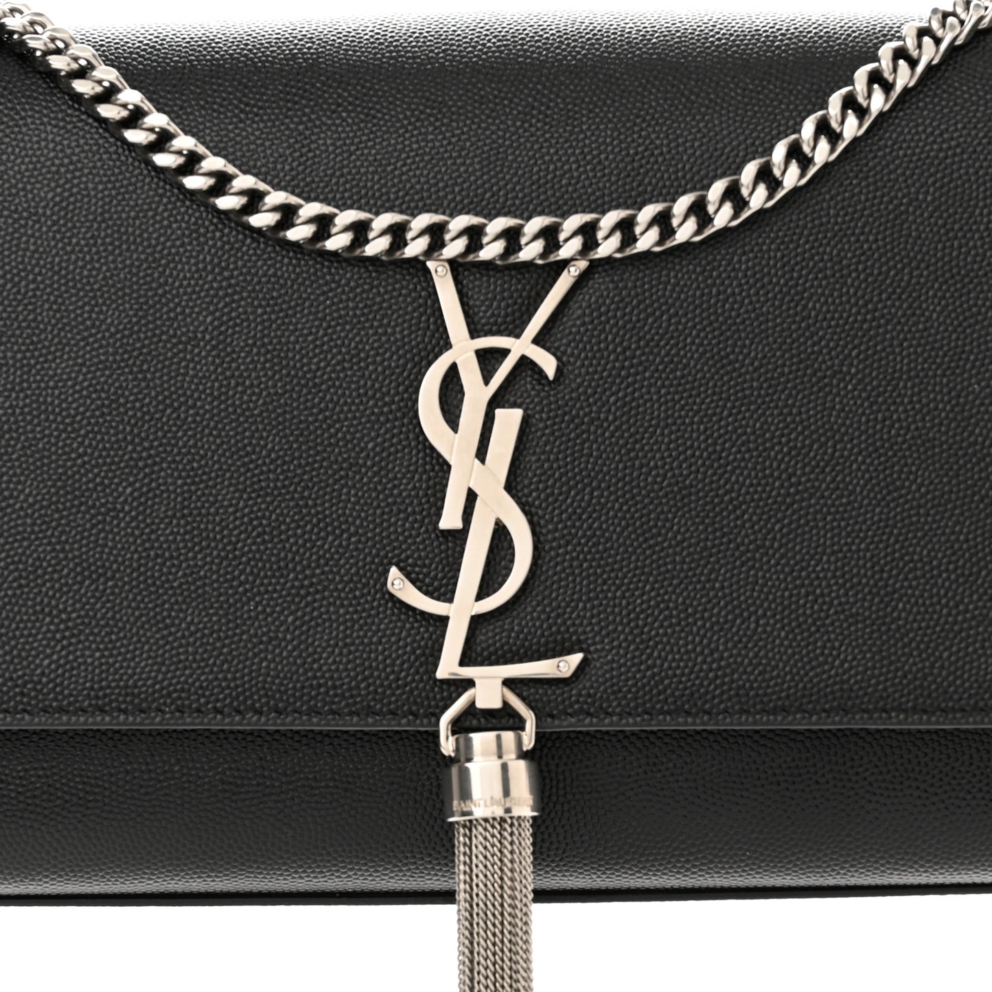 Smooth Calfskin Medium Classic Monogram Kate Tassel Satchel Black