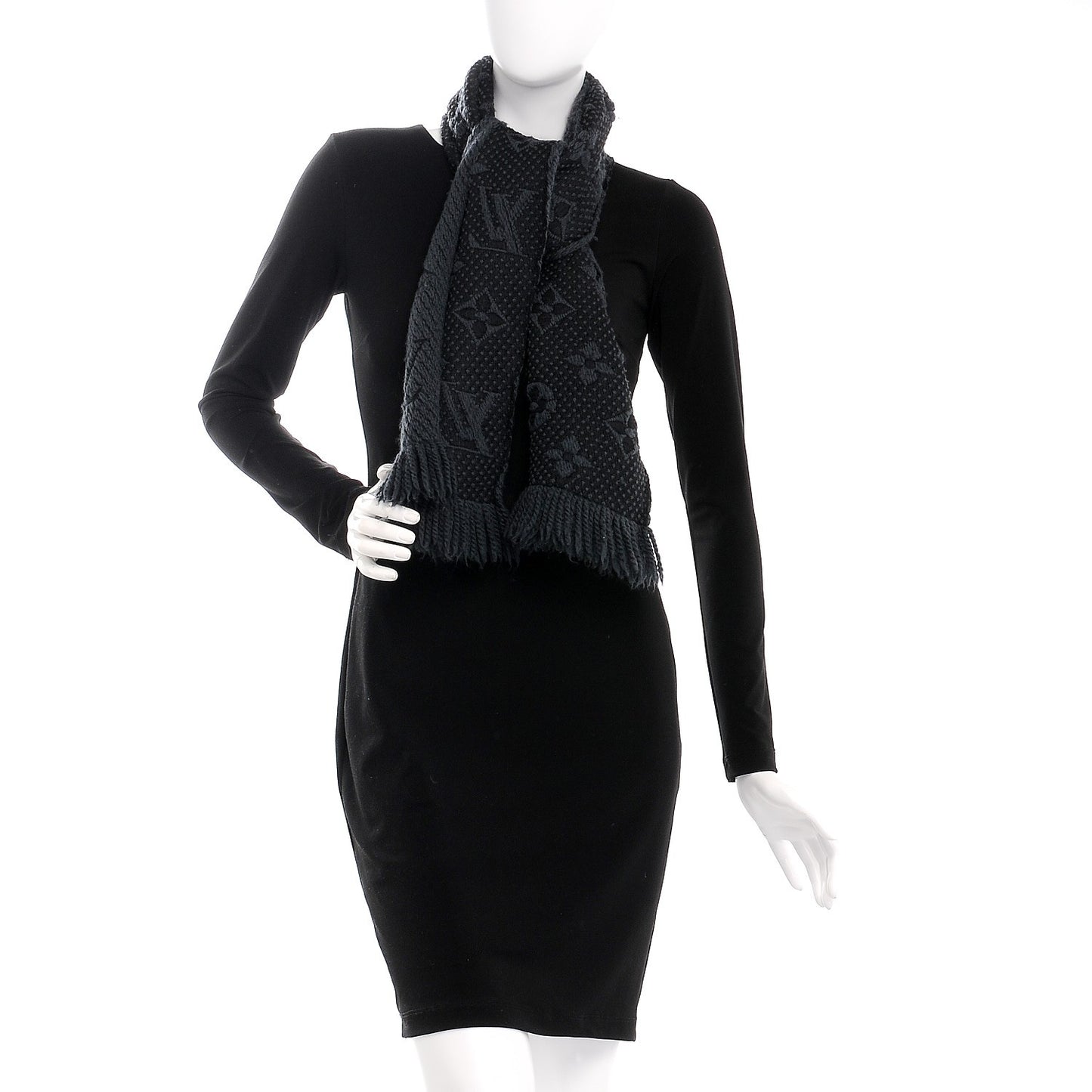 Wool Silk Logomania Scarf Charcoal Grey