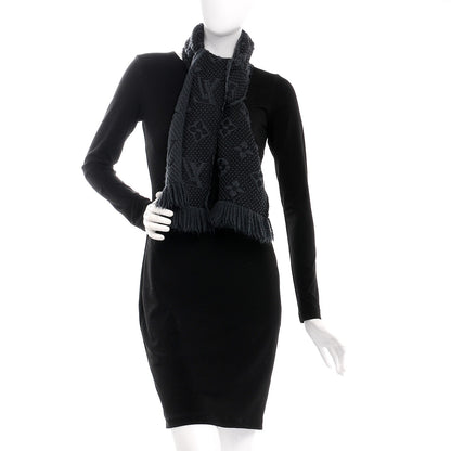 Louis Vuitton Wool Silk Logomania Scarf Charcoal Grey 2 of 4