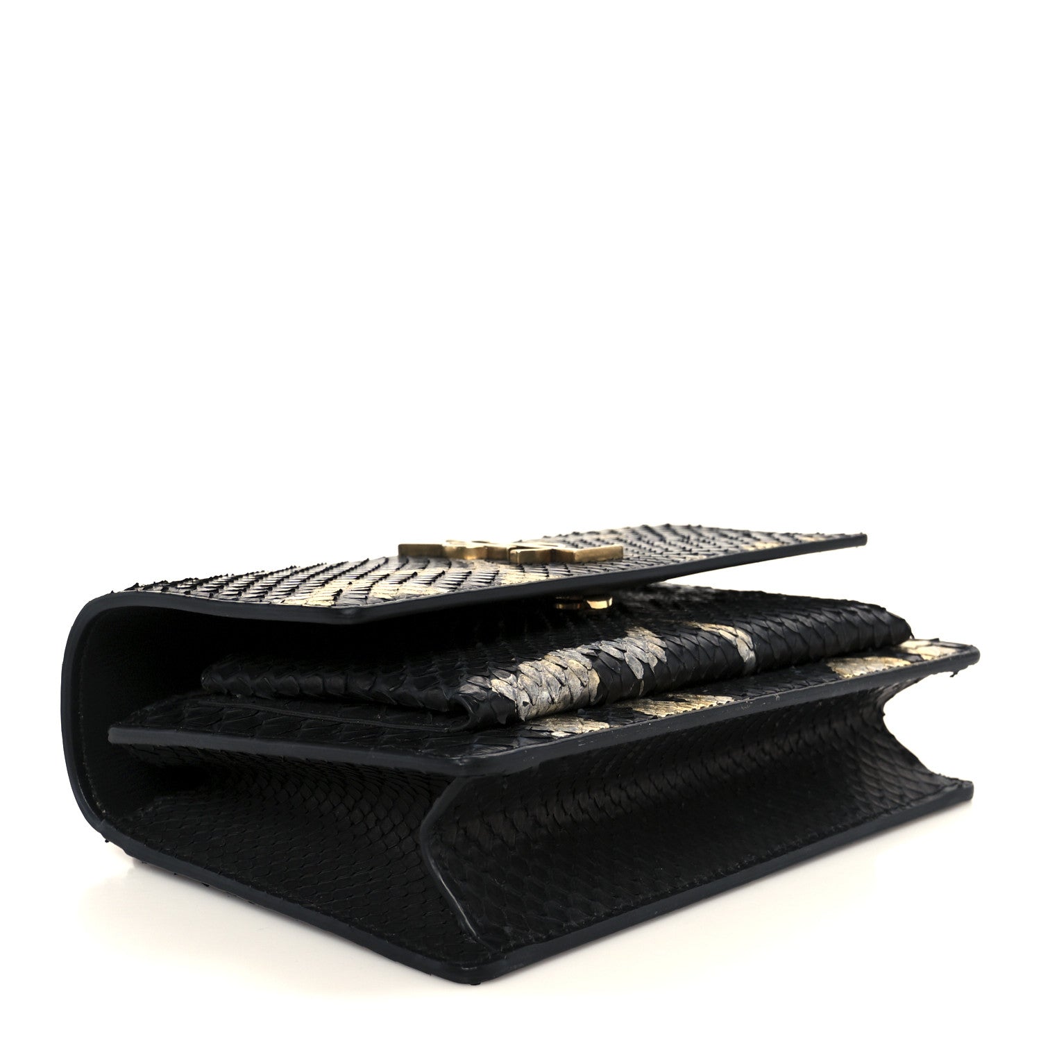 Saint Laurent Snakeskin Monogram Sunset Chain Wallet Black Gold Silver 4 of 11