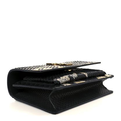Saint Laurent Snakeskin Monogram Sunset Chain Wallet Black Gold Silver 4 of 11