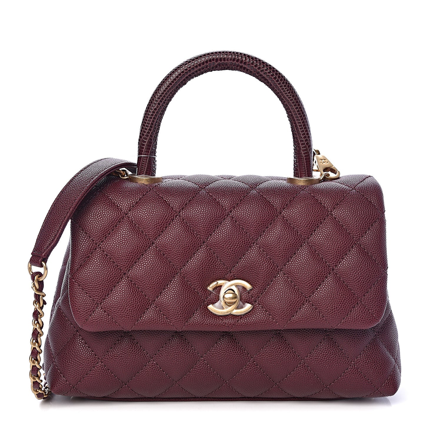 Caviar Lizard Quilted Mini Coco Handle Flap Burgundy