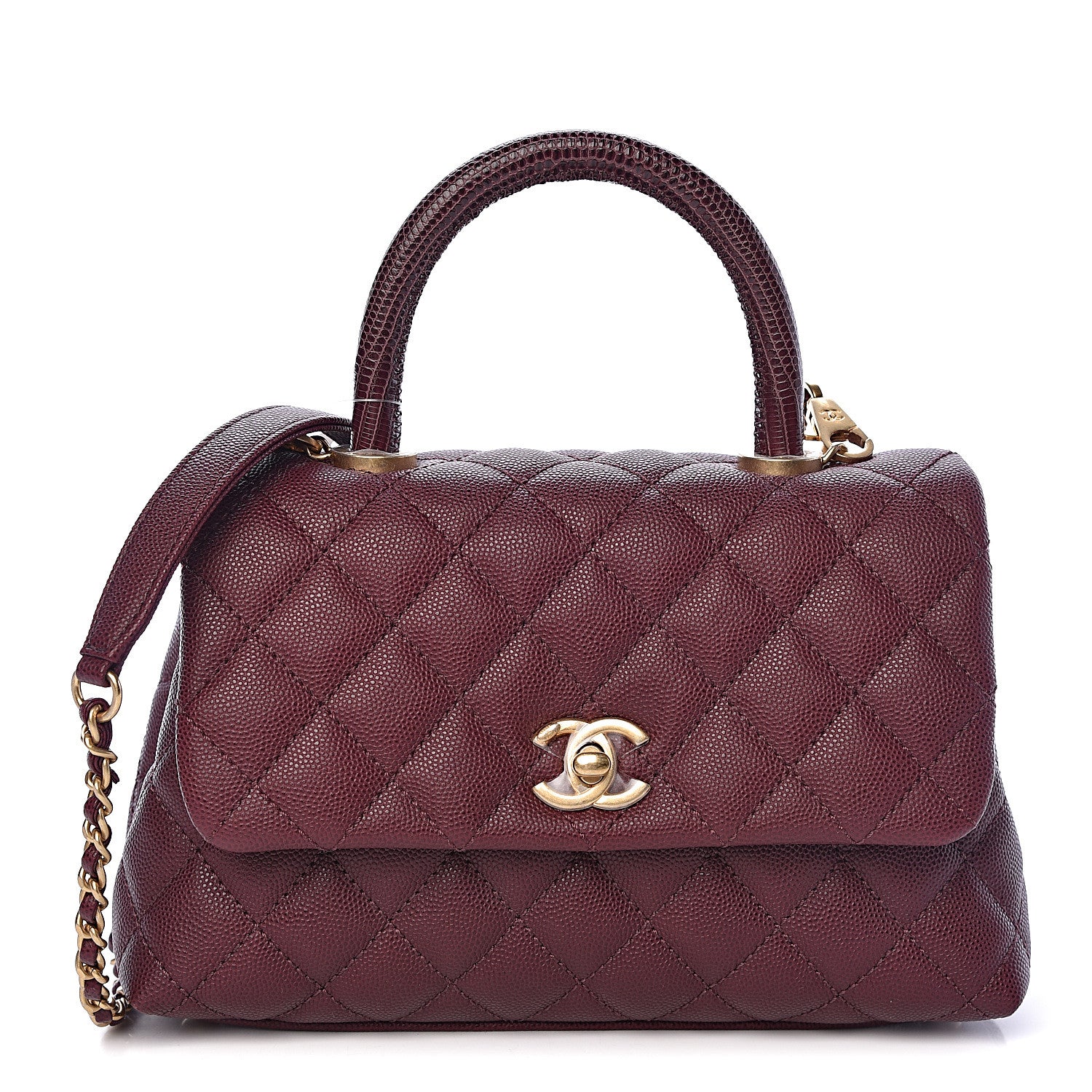 Chanel Caviar Lizard Quilted Mini Coco Handle Flap Burgundy 1 of 10