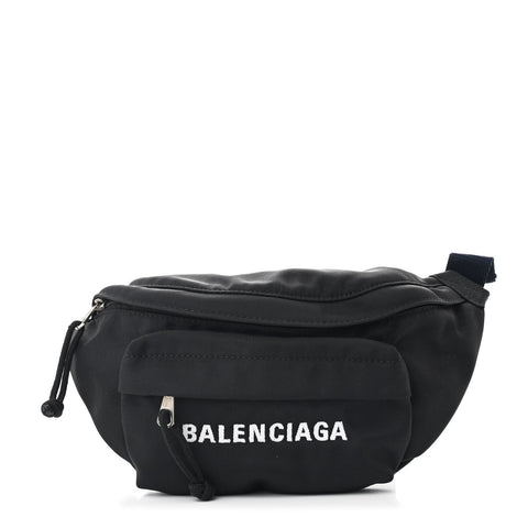 Sport Nylon Logo Embroidered Wheel Belt Bag Black White
