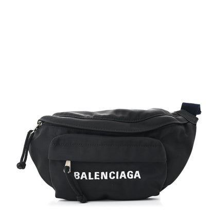 Balenciaga Sport Nylon Logo Embroidered Wheel Belt Bag Black White 1 of 9