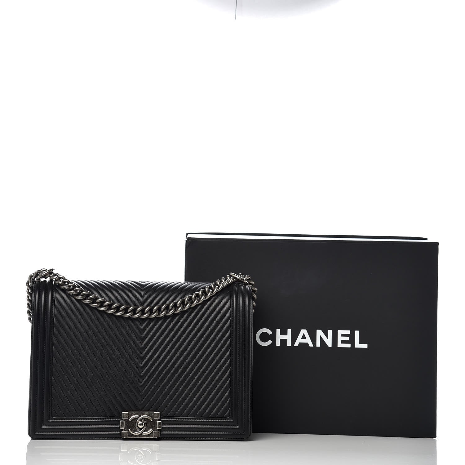 Chanel Calfskin Chevron Quilted Large Boy Flap Black 10 of 10
