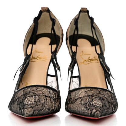 Christian Louboutin Nappa Patent Chantilly Lace Hot Jeanbi 100 Pumps 36 Black 2 of 9