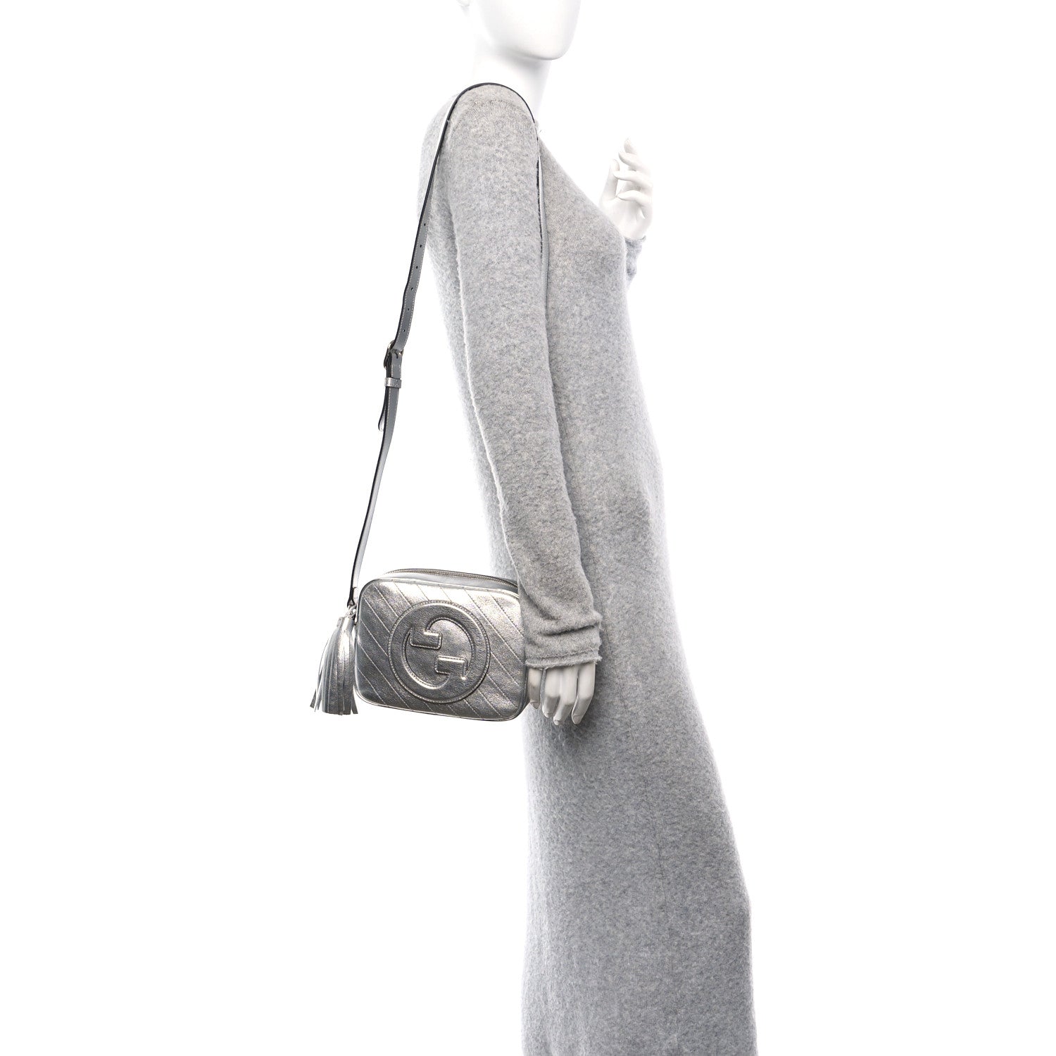 Gucci Metallic Sakai Be Green Calfskin Diagonal Stitched Small Blondie Shoulder Bag Silver 2 of 10