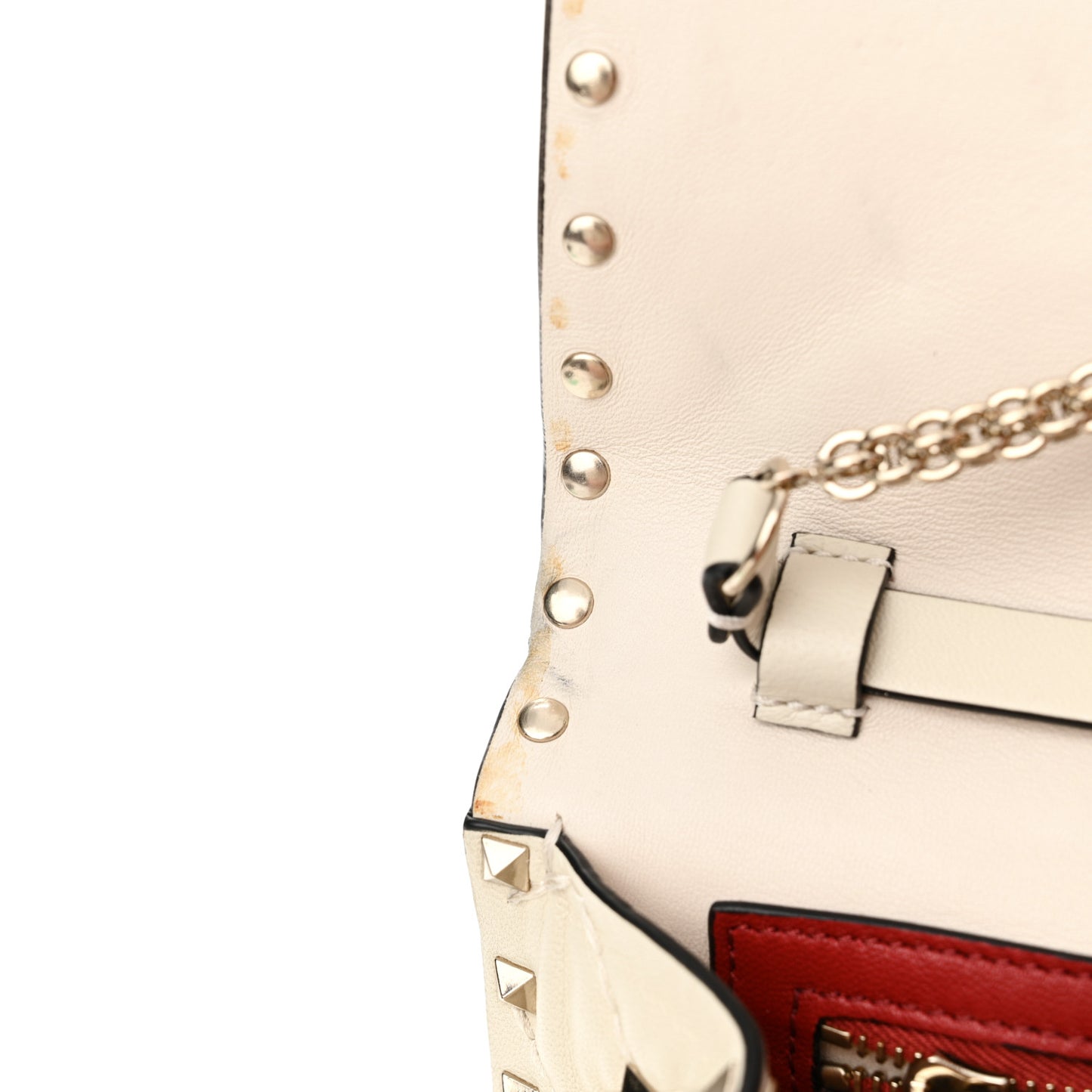 Nappa Rockstud Spike Wallet on Chain Light Ivory