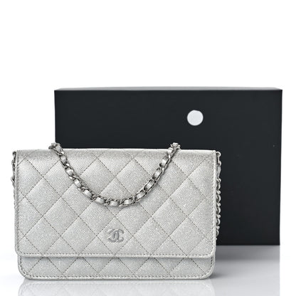 Chanel Metallic Caviar Quilted Wallet on Chain WOC Silver 11 of 11