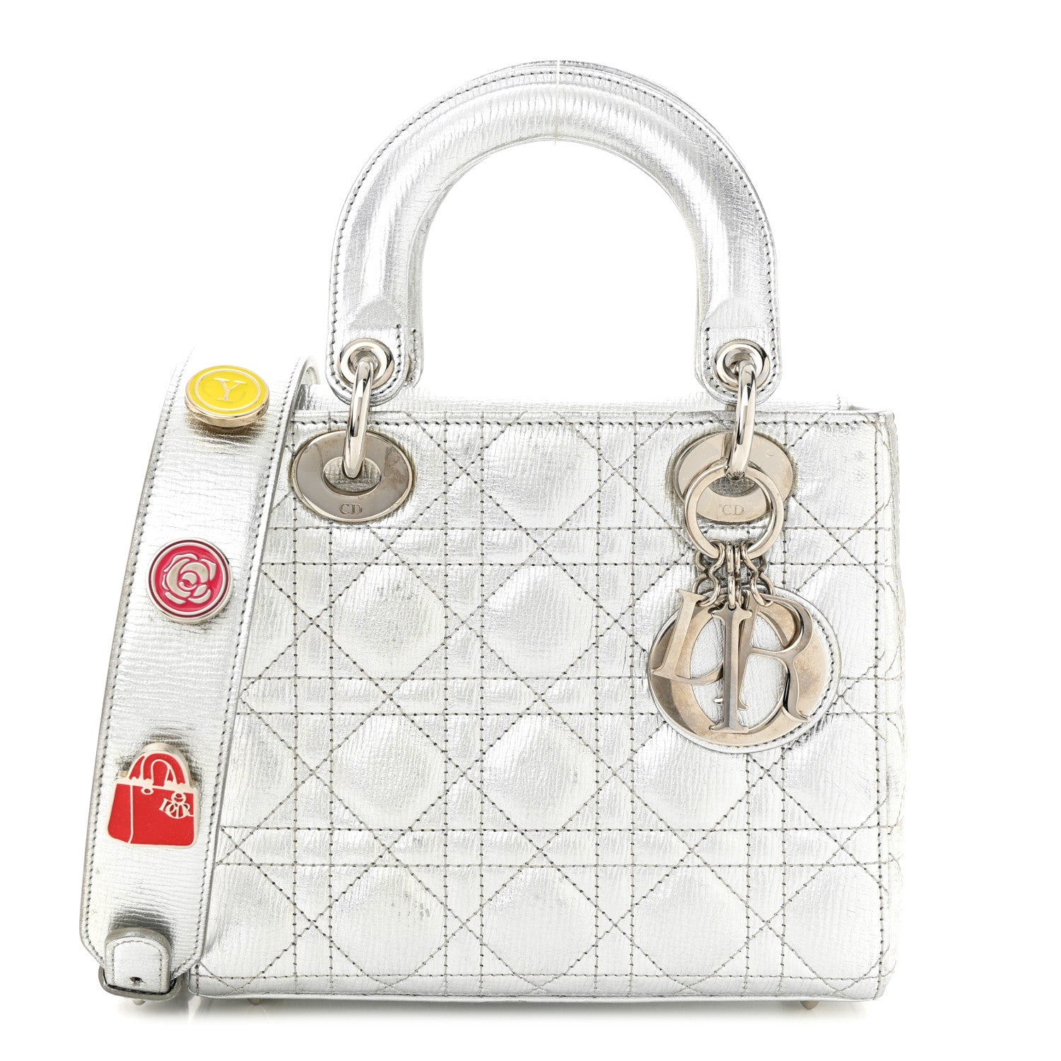 Christian Dior CHRISTIAN DIOR Metallic Grained Calfskin Cannage Small Lucky Badges My Lady Dior Silver 1 of 14