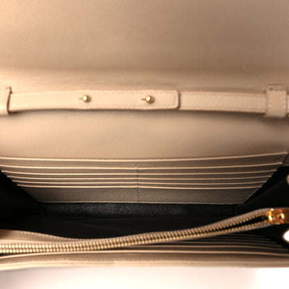 Saint Laurent Grain De Poudre Matelasse Chevron Monogram Chain Wallet Dark Beige 5 of 10