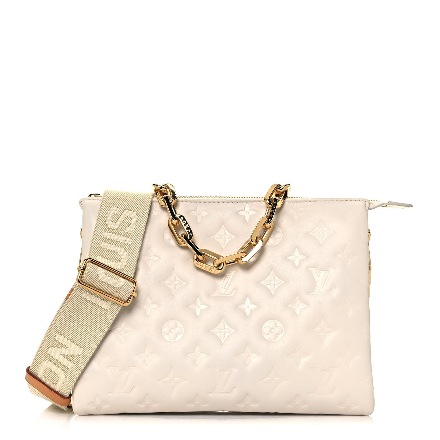 Lambskin Embossed Monogram Coussin PM Cream