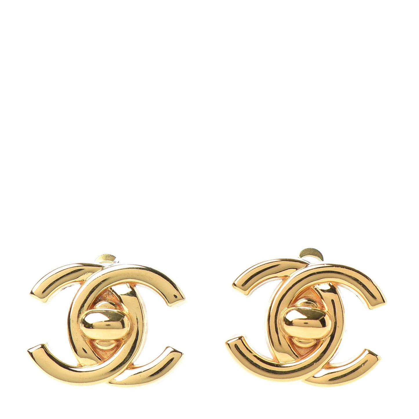 Metal CC Turnlock Clip On Earrings Gold