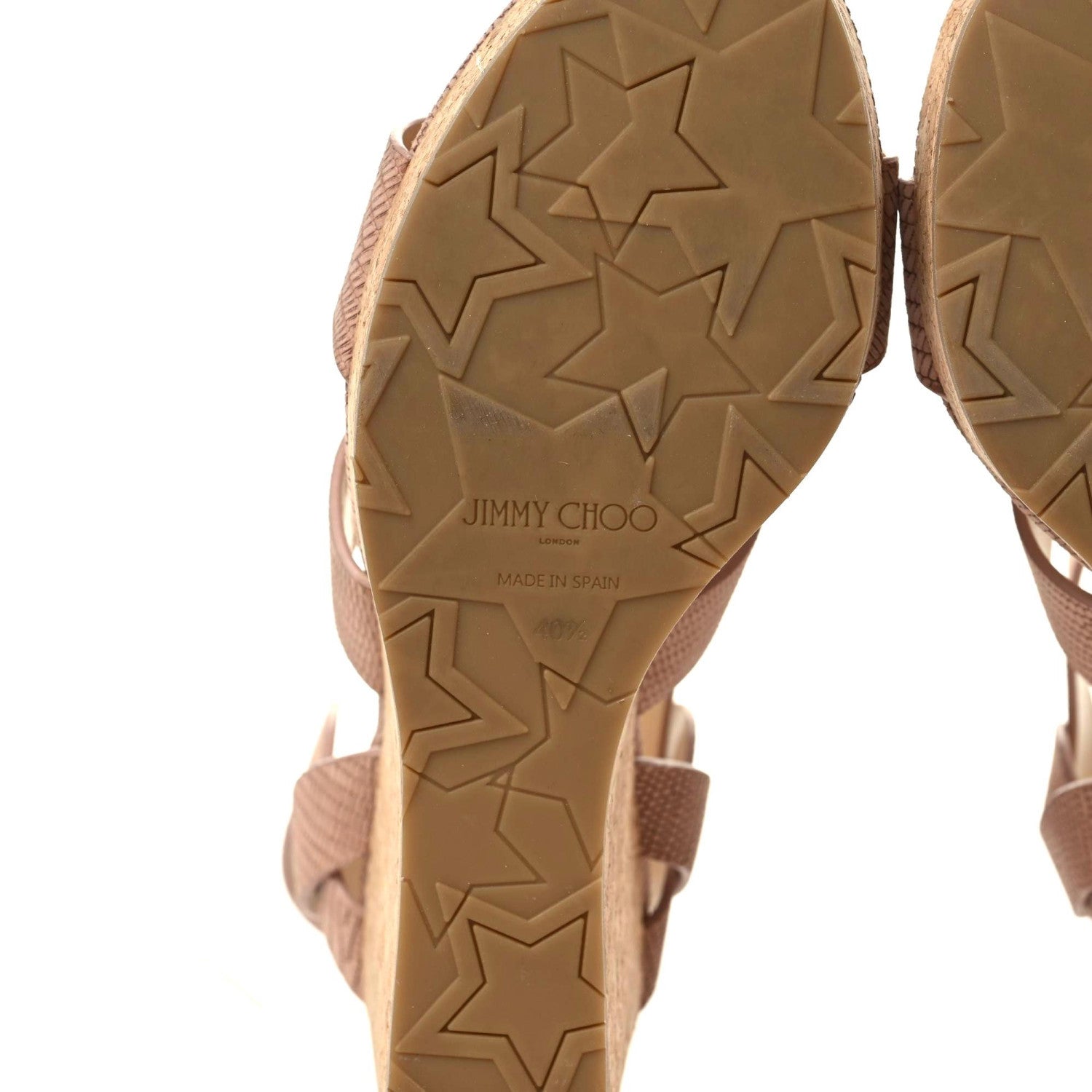 Jimmy Choo Vachetta Embossed Cork Pilar 144 Wedge Sandals 40.5 Nude 7 of 8
