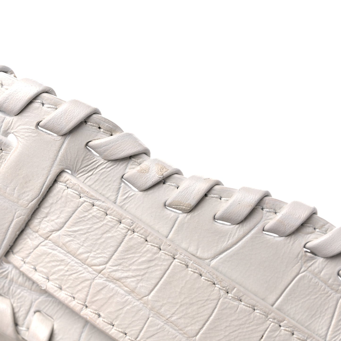 Extra Supple Calfskin Crocodile Embossed Le Cagole Shoulder Bag XS White