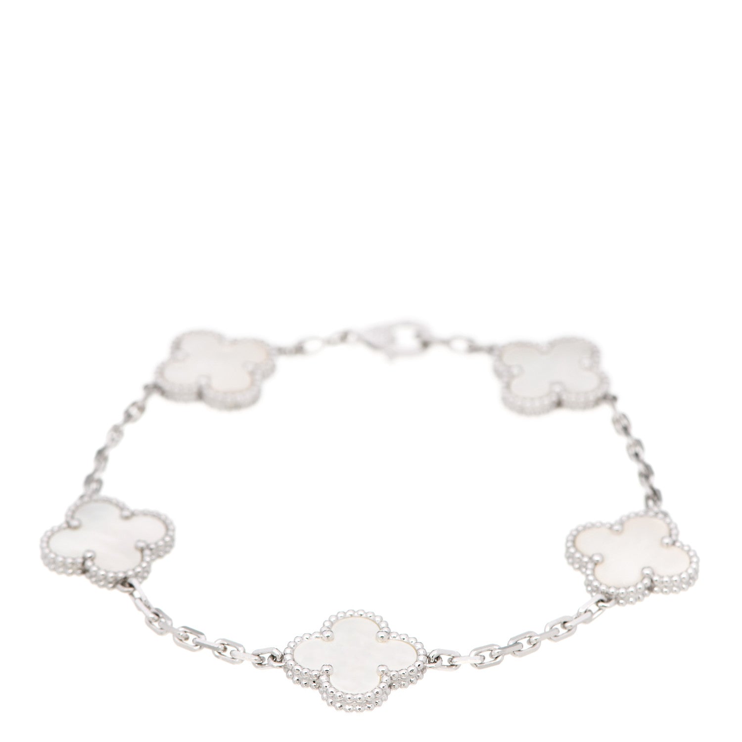 Van Cleef & Arpels 18K White Gold Mother of Pearl 5 Motifs Vintage Alhambra Bracelet 1 of 5