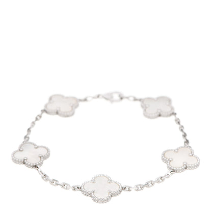 Van Cleef & Arpels 18K White Gold Mother of Pearl 5 Motifs Vintage Alhambra Bracelet 1 of 5