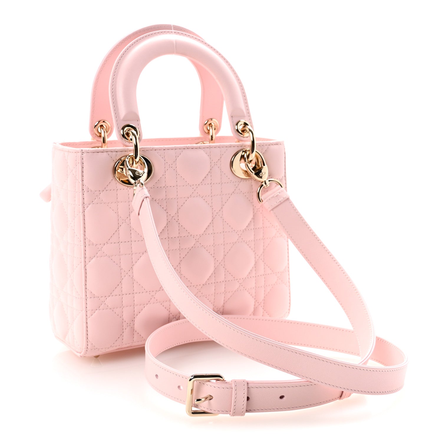 Christian Dior Lambskin Cannage Small Lady Dior Rose Soupir 3 of 9