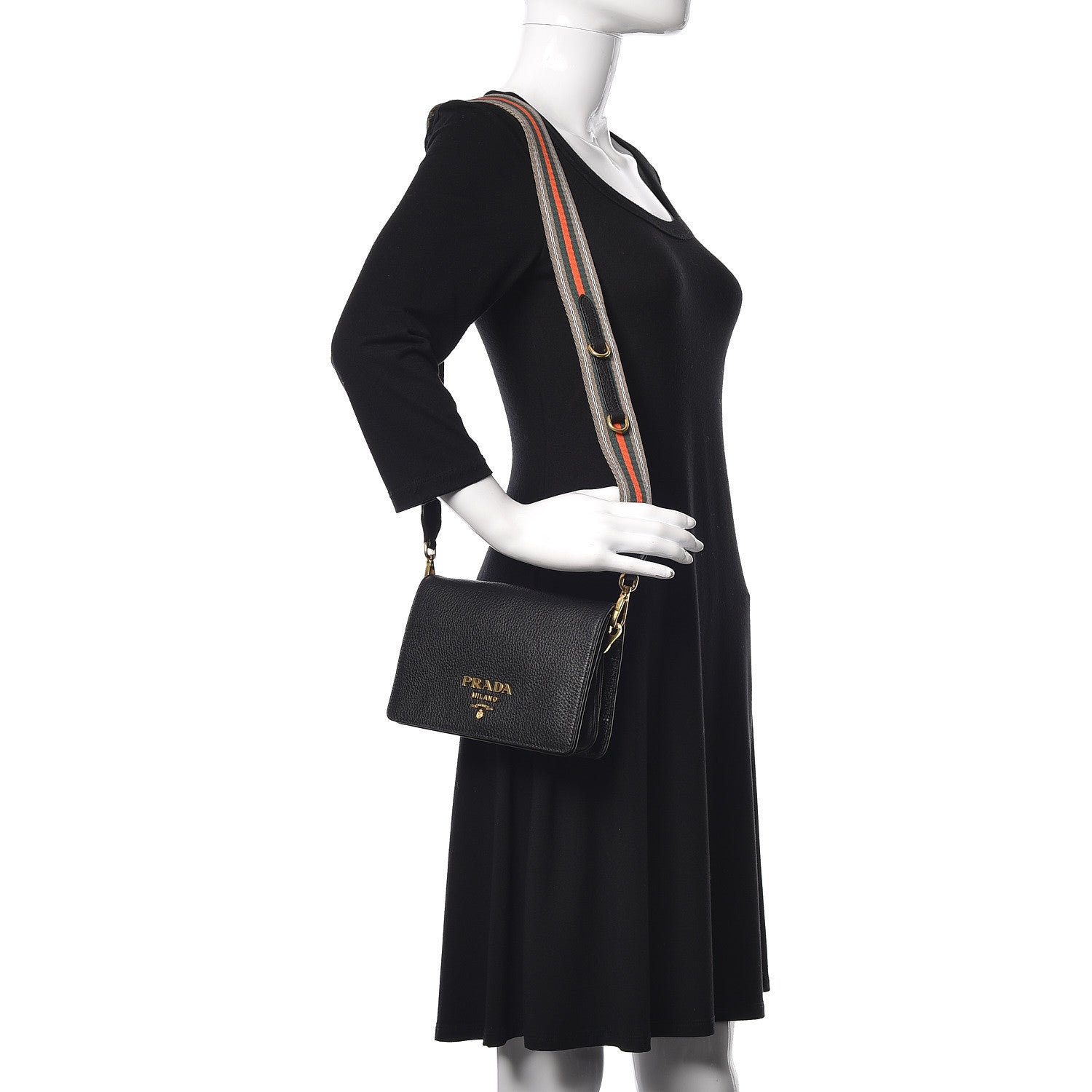 Prada Vitello Daino Flap Crossbody Black 3 of 11