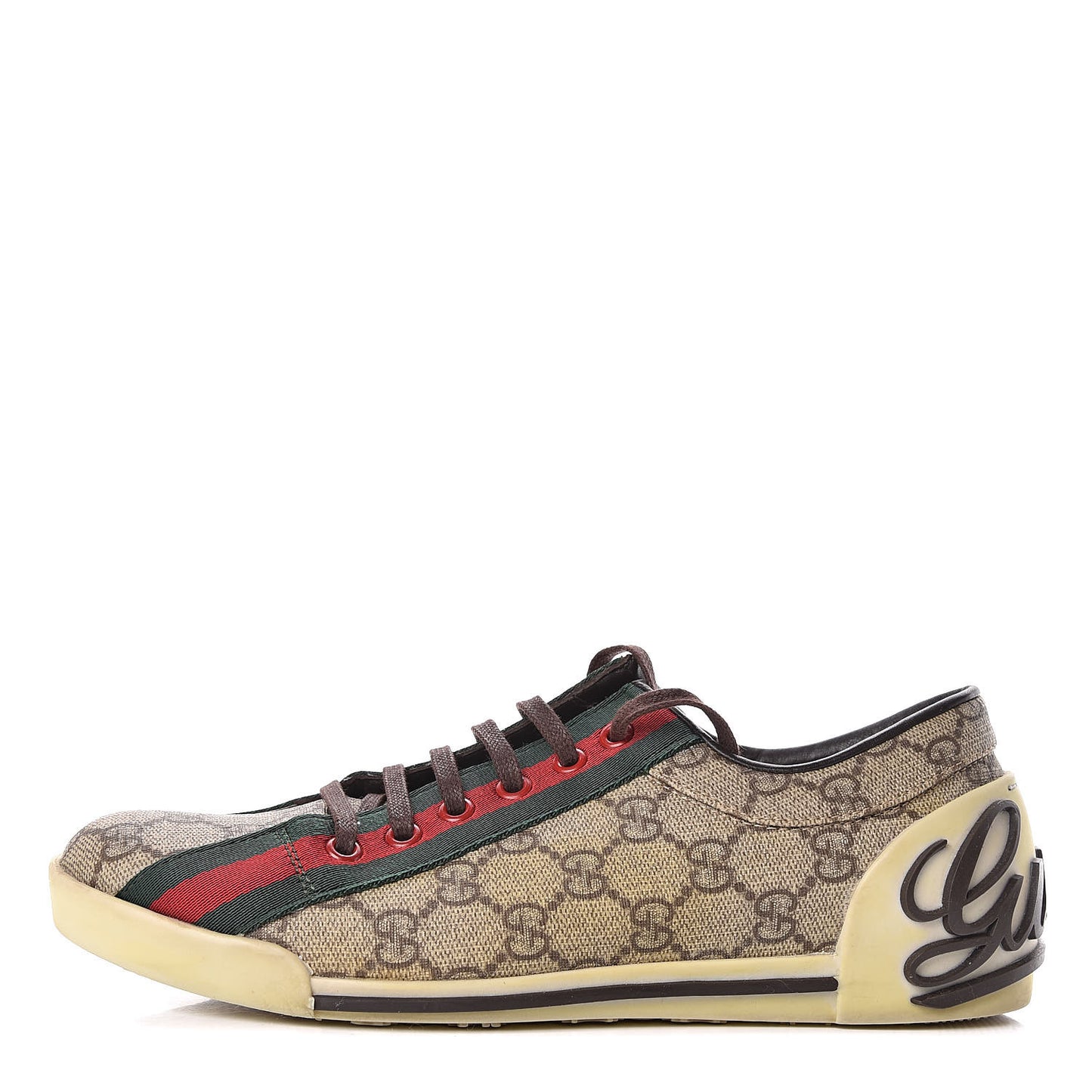 GG Monogram Web Womens Script Sneakers 38 Brown