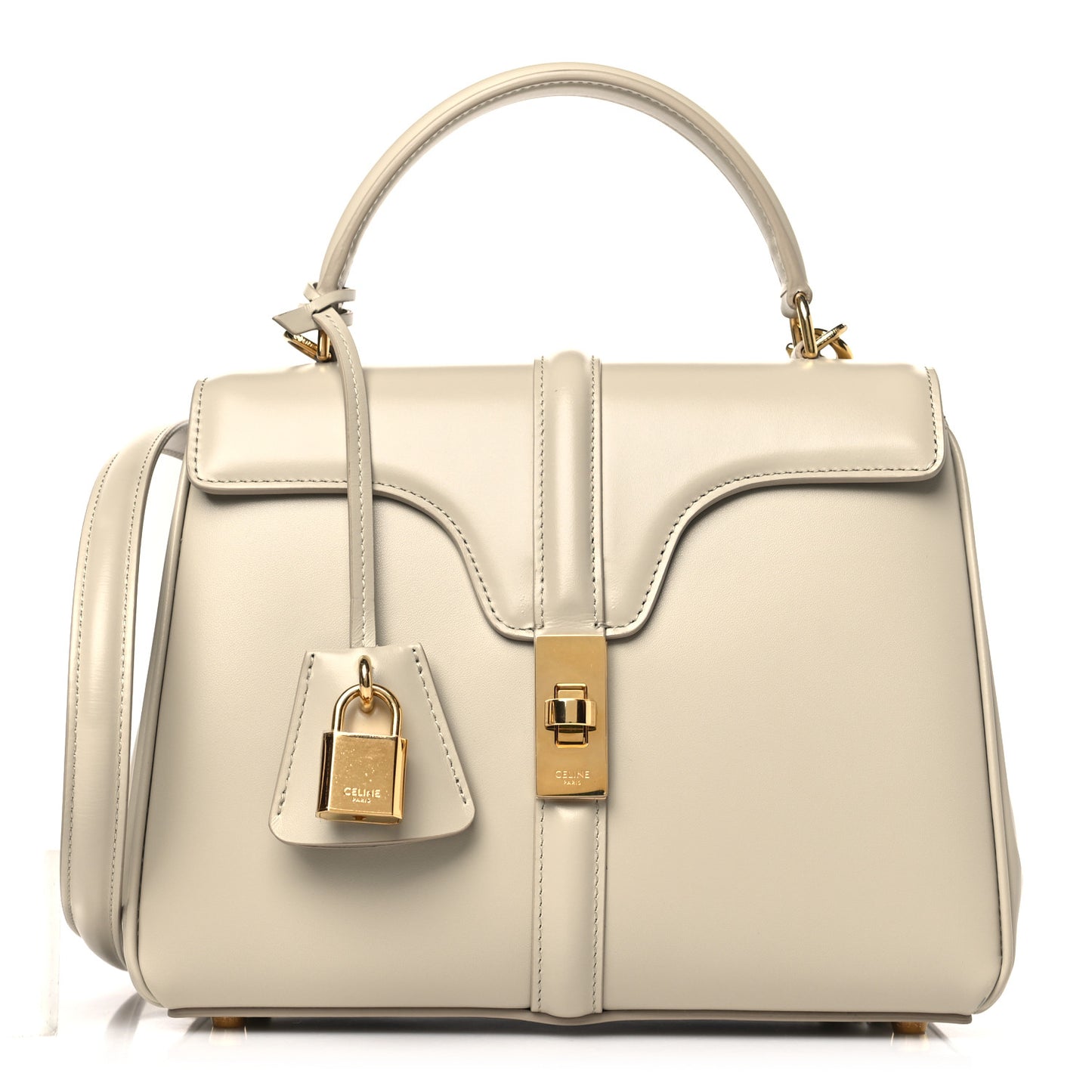 Satinated Calfskin Small 16 Top Handle Bag Beige