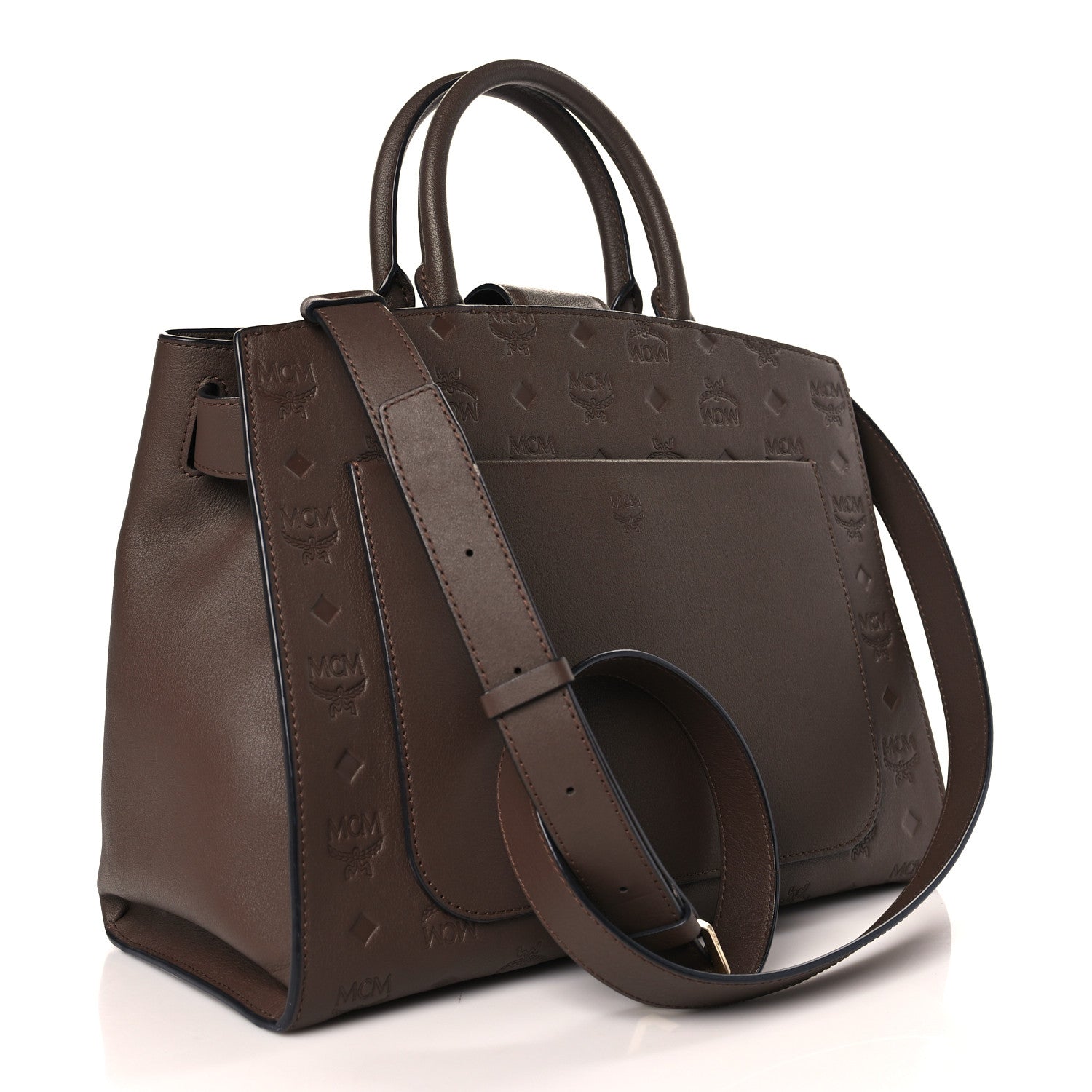 MCM Calfskin Ottomar Monogram Medium Essential Tote Chestnut 3 of 12