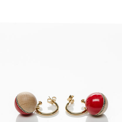 Louis Vuitton Gold Wood Enamel Hoop Drop Earrings Red 7 of 8