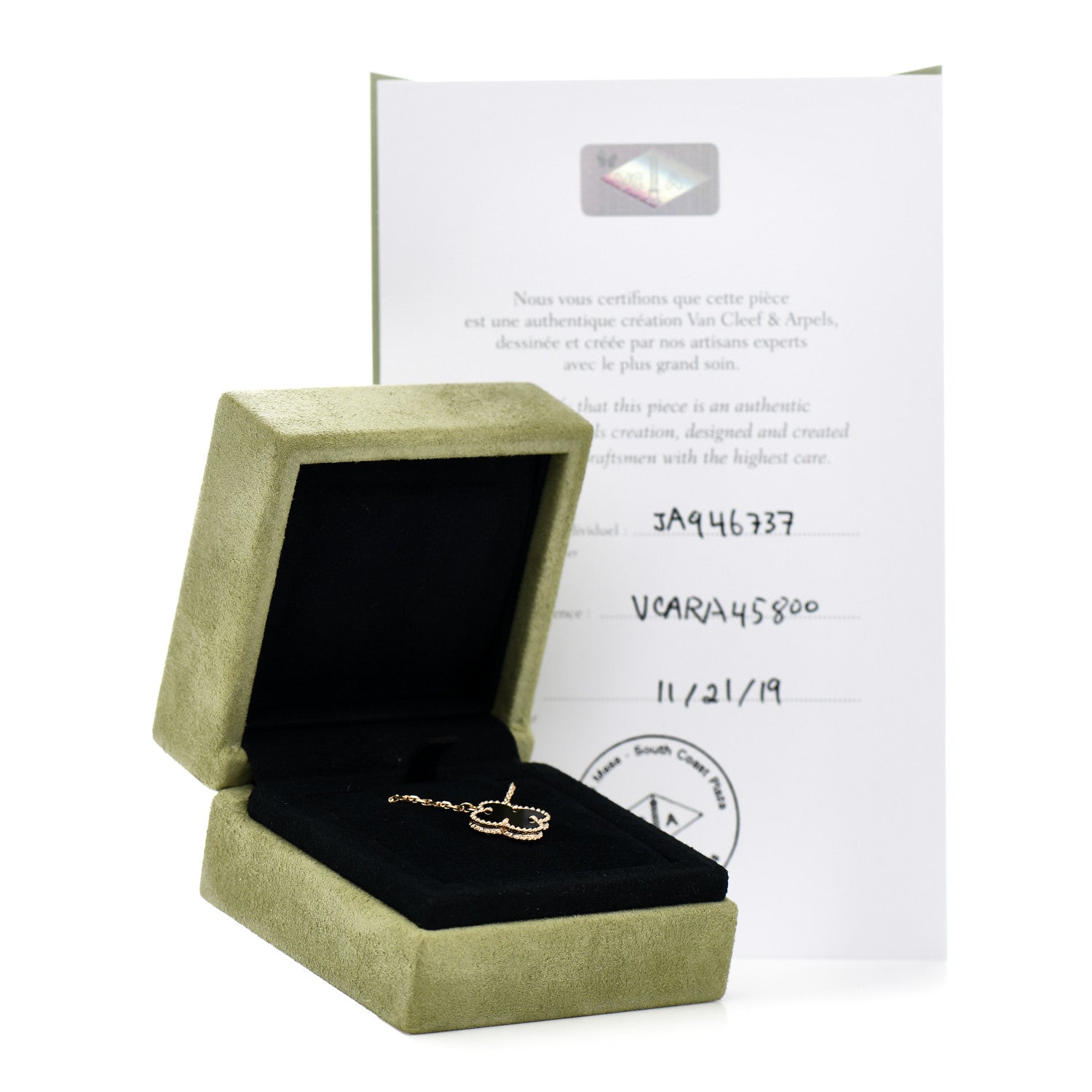 Van Cleef & Arpels 18K Yellow Gold Black Onyx Vintage Alhambra Pendant Necklace 5 of 5