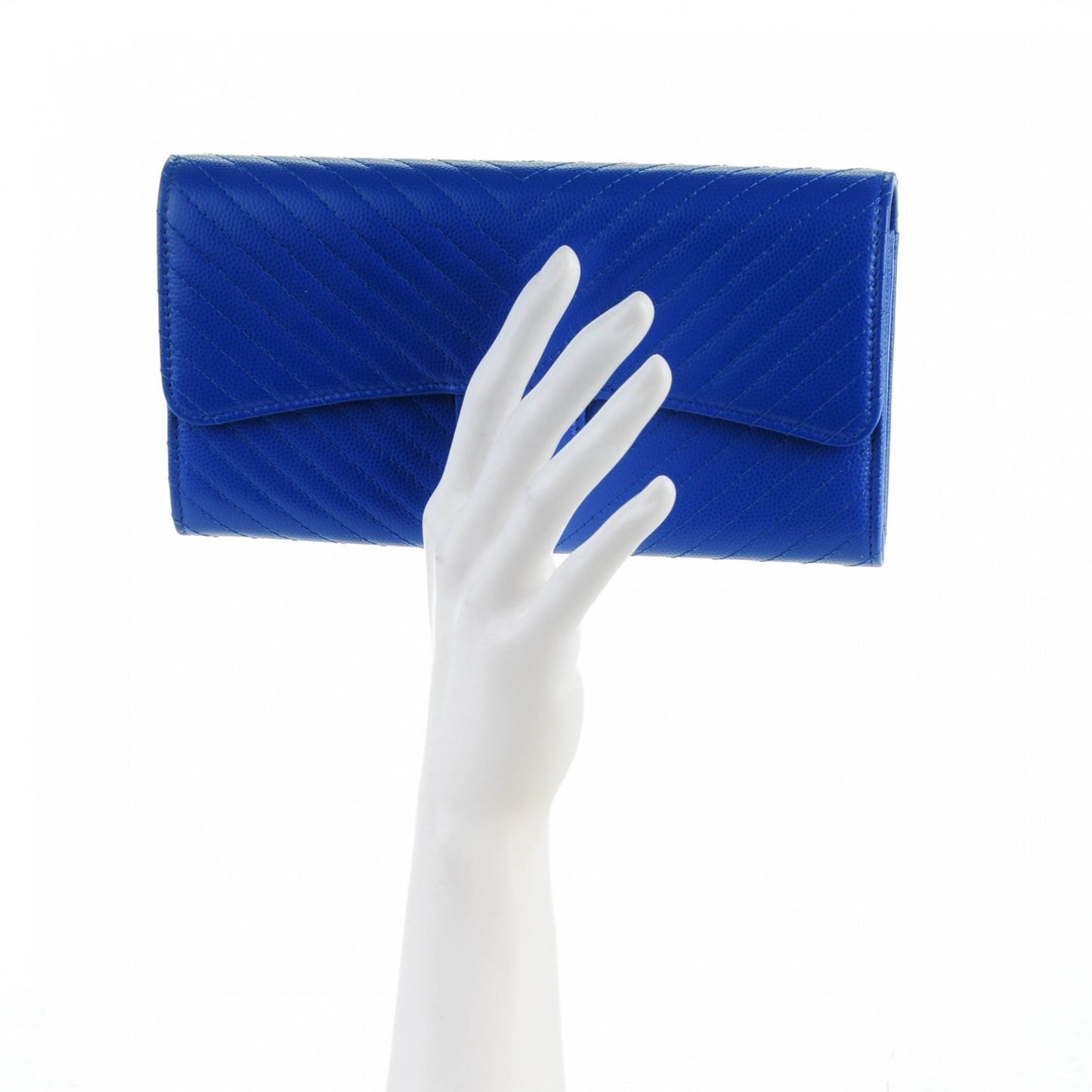 Caviar Chevron Quilted Large Flap Wallet Bright Blue