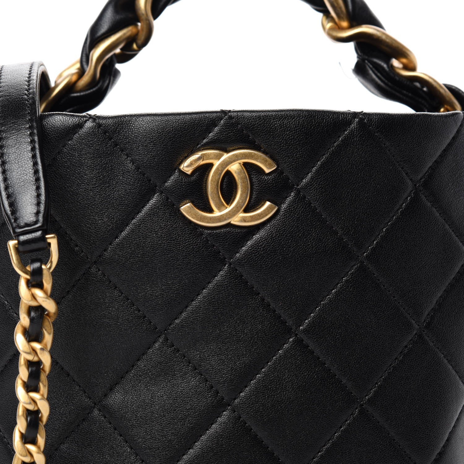 Chanel Shiny Lambskin Quilted Small Chain Is More Drawstring Bag Black 11 of 11