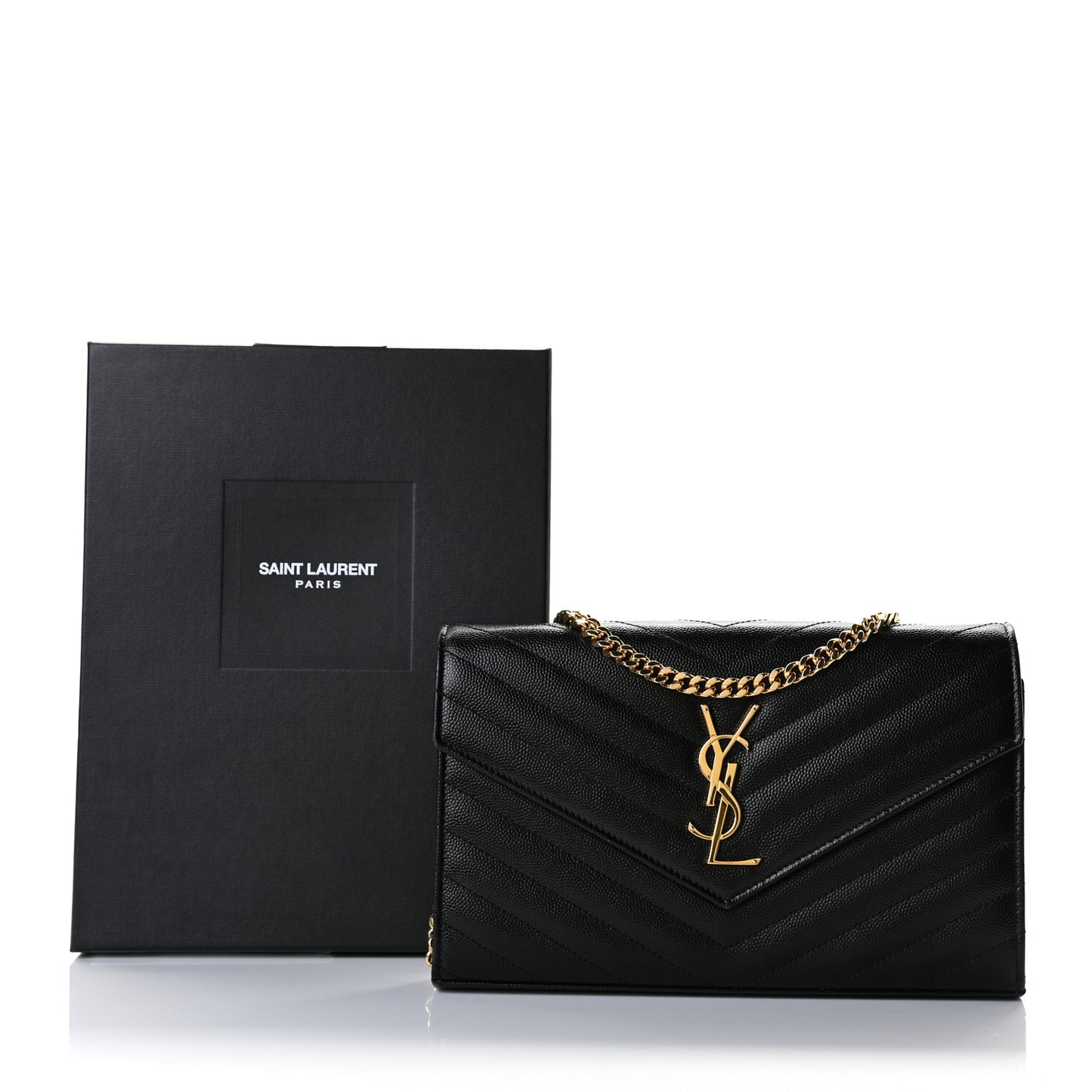 Grain De Poudre Matelasse Chevron Monogram Chain Wallet Black
