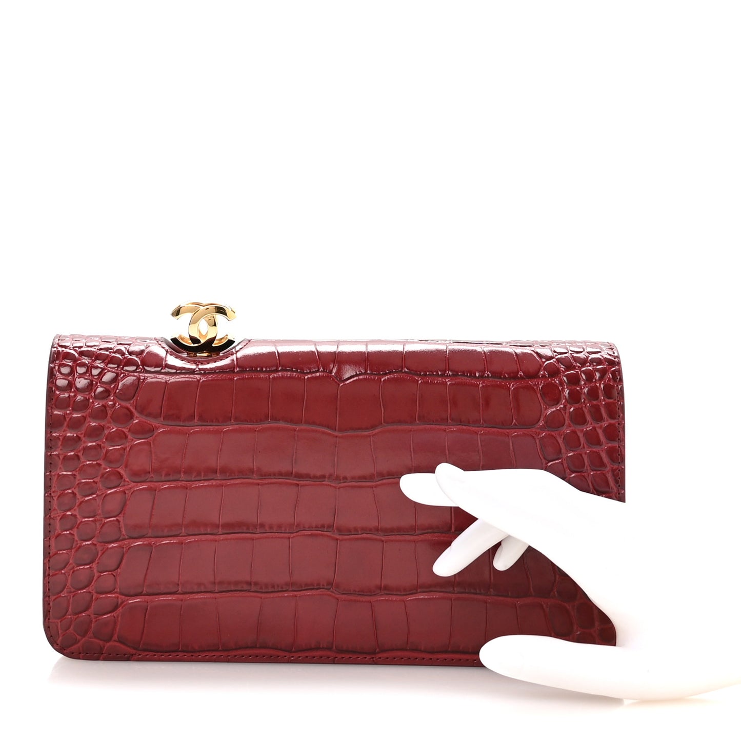 Calfskin Crocodile Embossed Clutch Burgundy