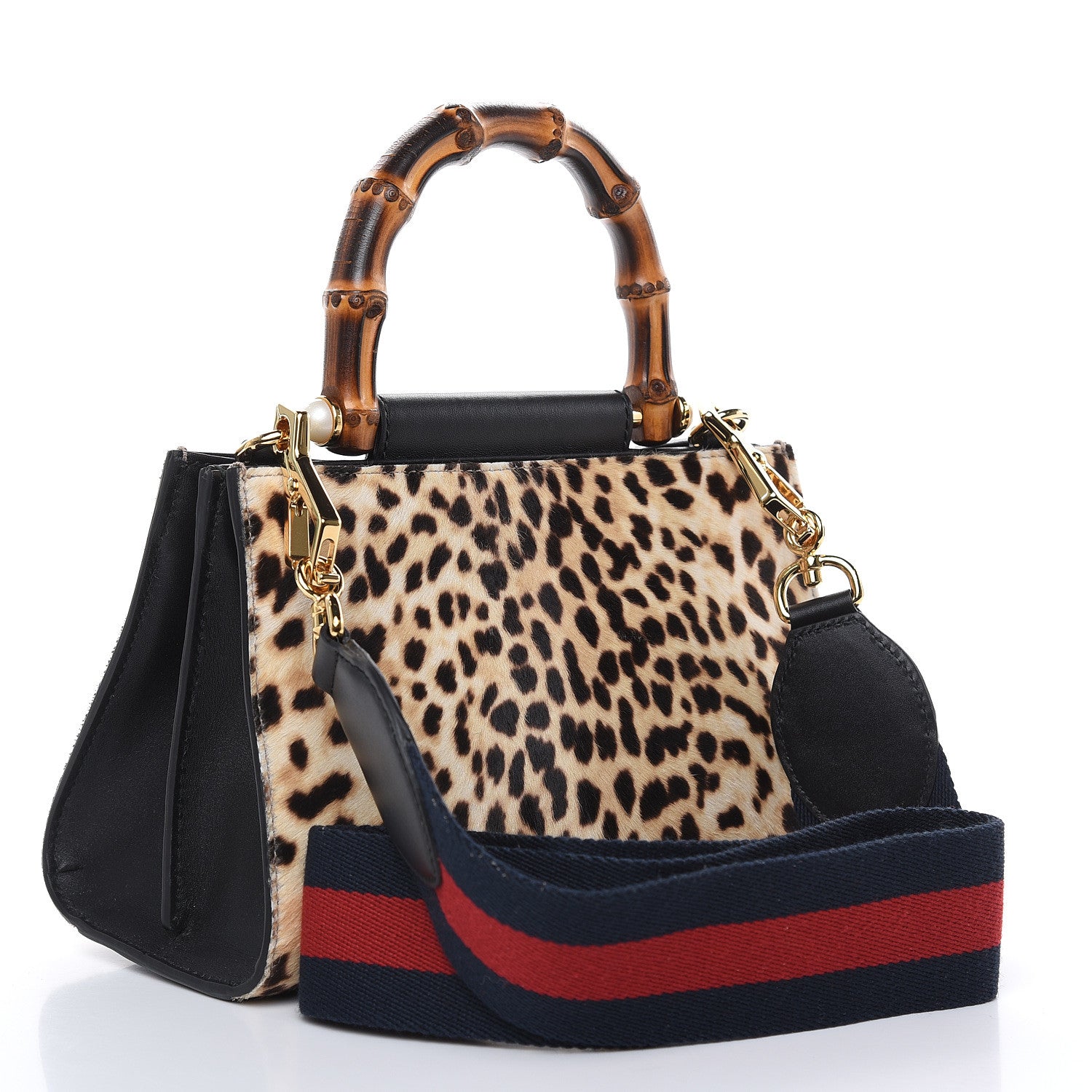 Gucci Calf Hair Bamboo Web Leopard Print Mini Nymphaea Top Handle Bag 3 of 16