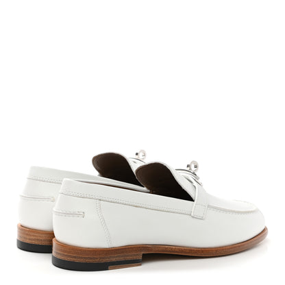 Hermes Calfskin Womens Destin Loafers 35 White 4 of 10