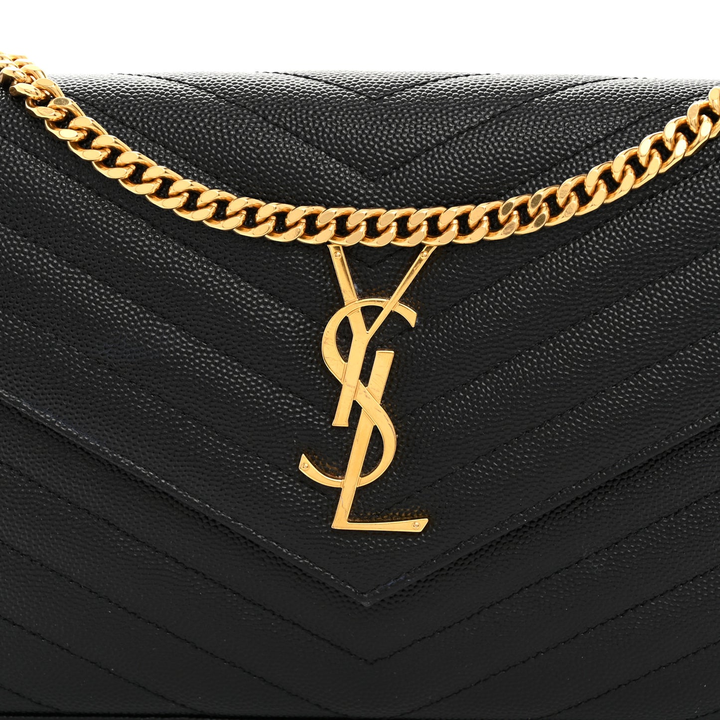 Grain De Poudre Matelasse Chevron Monogram Chain Wallet Black