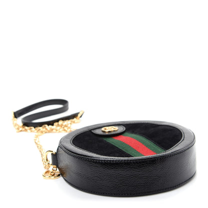Gucci Suede Patent Web Mini Ophidia Round Shoulder Bag Black 4 of 9