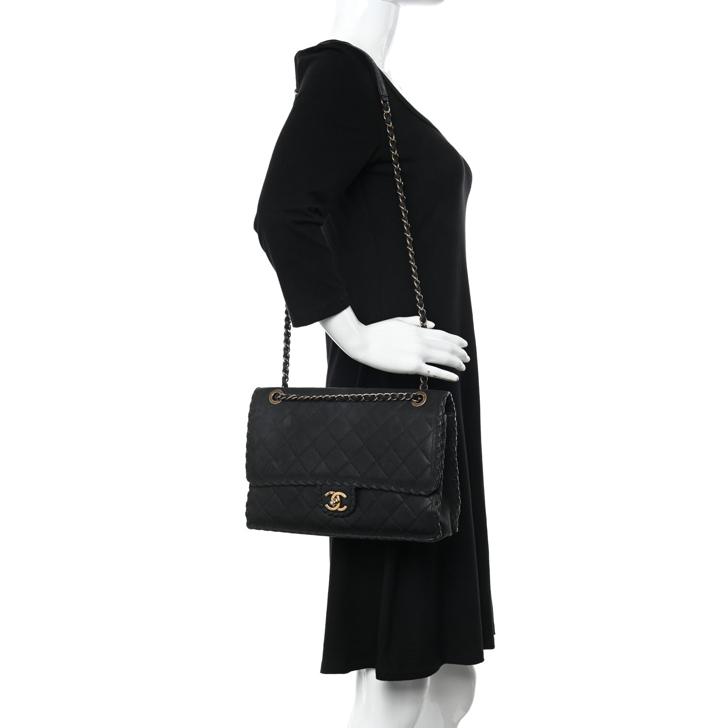 Chanel Suede Calfskin Jumbo Happy Stitch Flap Black 2 of 11