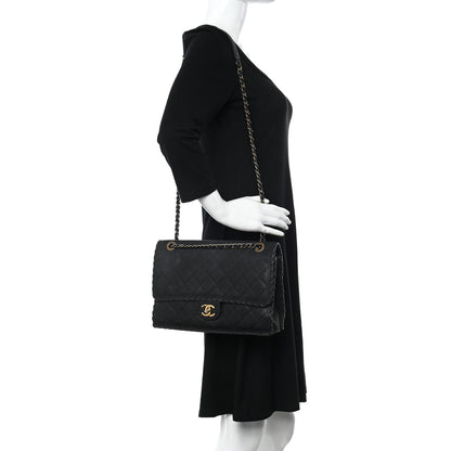 Chanel Suede Calfskin Jumbo Happy Stitch Flap Black 2 of 11