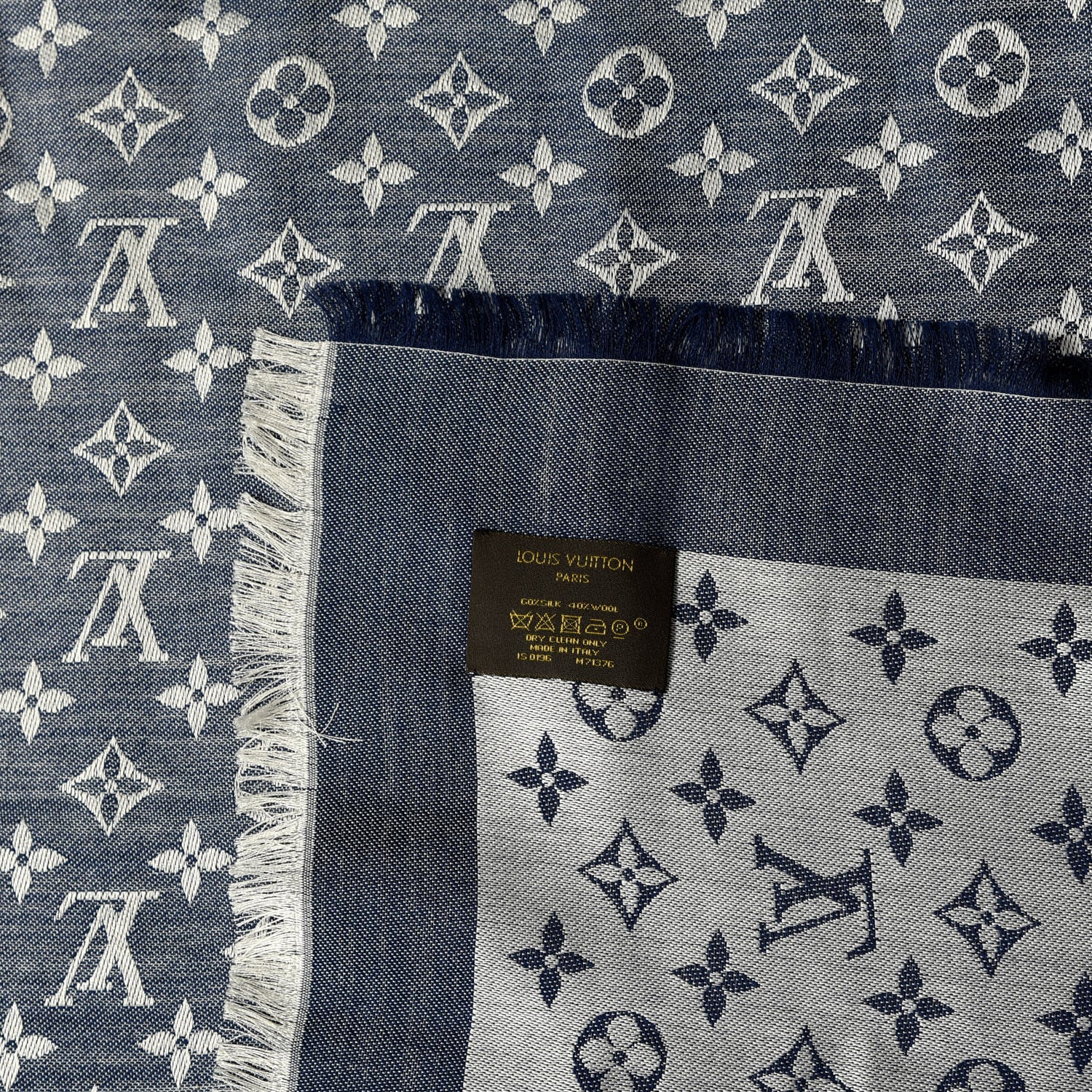 Louis Vuitton Silk Wool Monogram Denim Shawl Blue 3 of 4