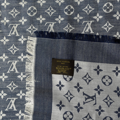 Louis Vuitton Silk Wool Monogram Denim Shawl Blue 3 of 4