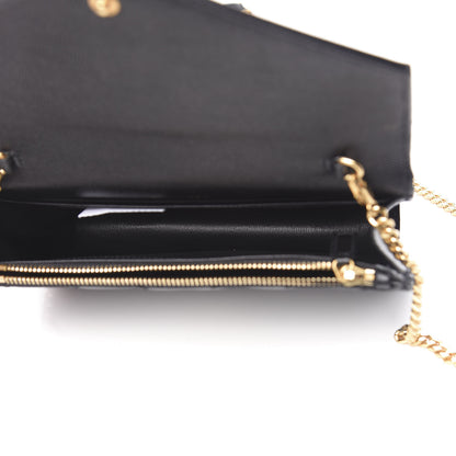 Saint Laurent Grain De Poudre Matelasse Chevron Monogram Envelope Chain Wallet Black 9 of 18