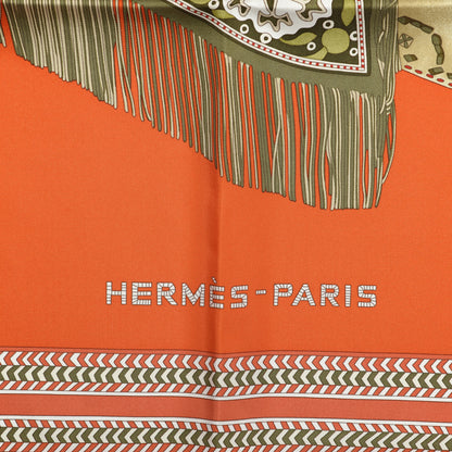 Hermes Silk Selle Des Steppes Scarf 90 Orange Kaki Corail 2 of 5