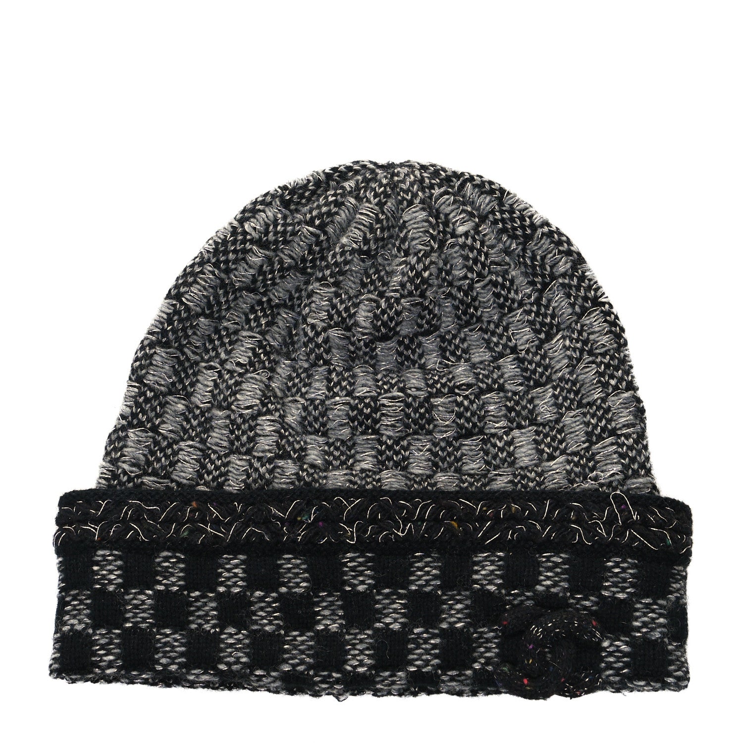 Chanel Cashmere Blend CC Beanie Hat Grey Black 1 of 4