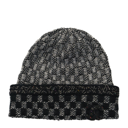 Chanel Cashmere Blend CC Beanie Hat Grey Black 1 of 4